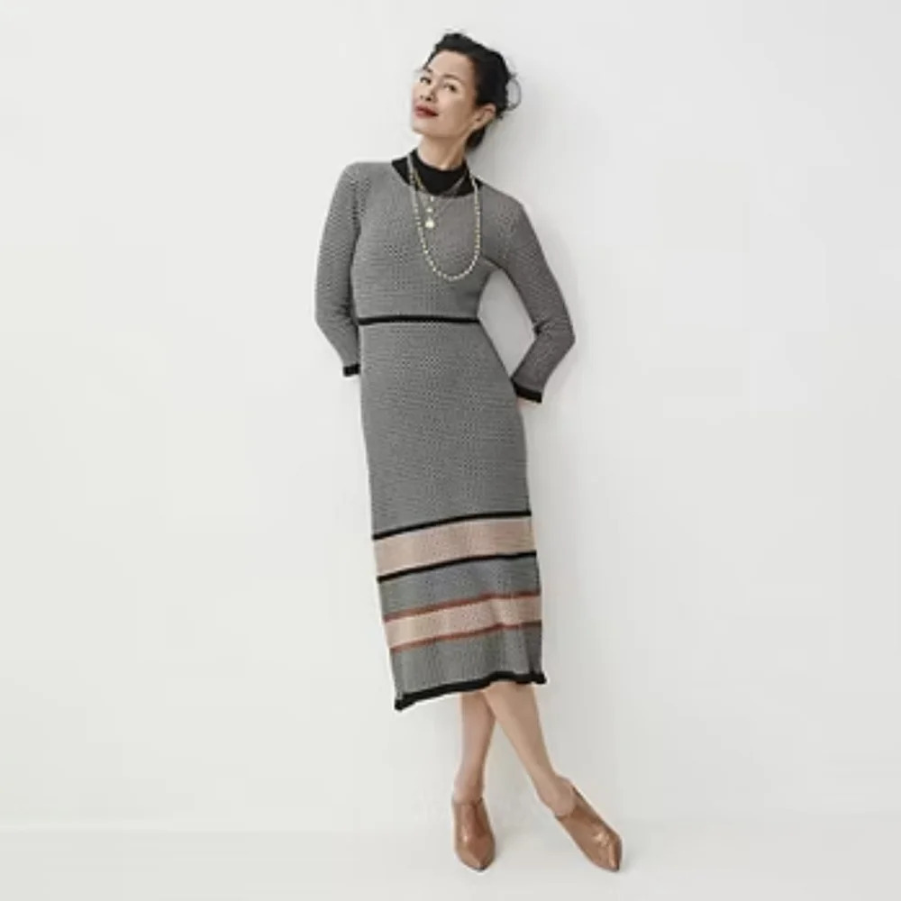 Robbie Bee vintage Midi sweater dress Multicolored Ruffle trim 3/4 sleeves M